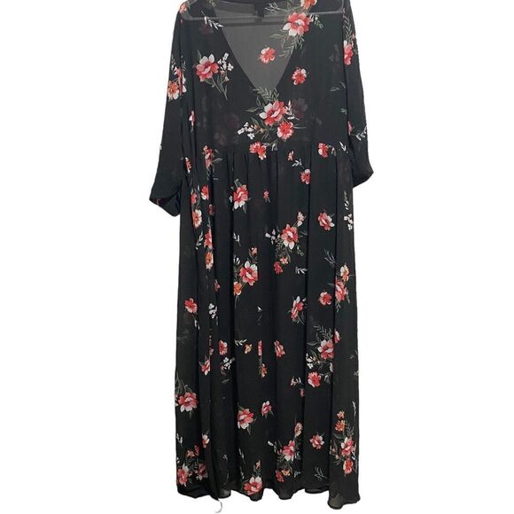 Torrid Women's Roll Tab Sleeve Challis Button Front Maxi Dress Floral 2S Black - Picture 2 of 7